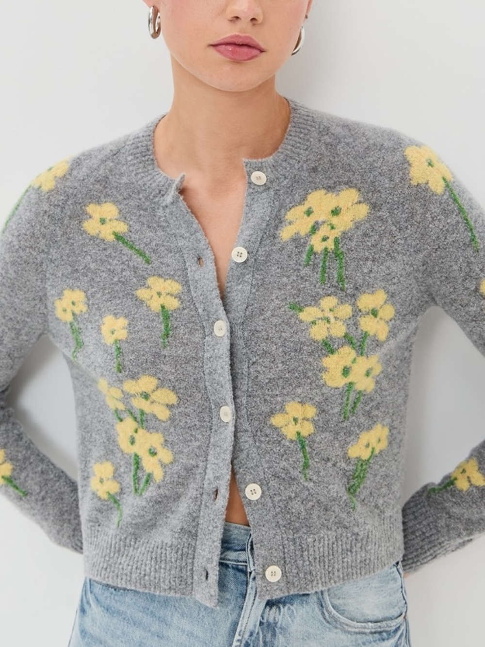 Bernadette • Nona Floral Jacquard Wool Blend Boucle Cardigan